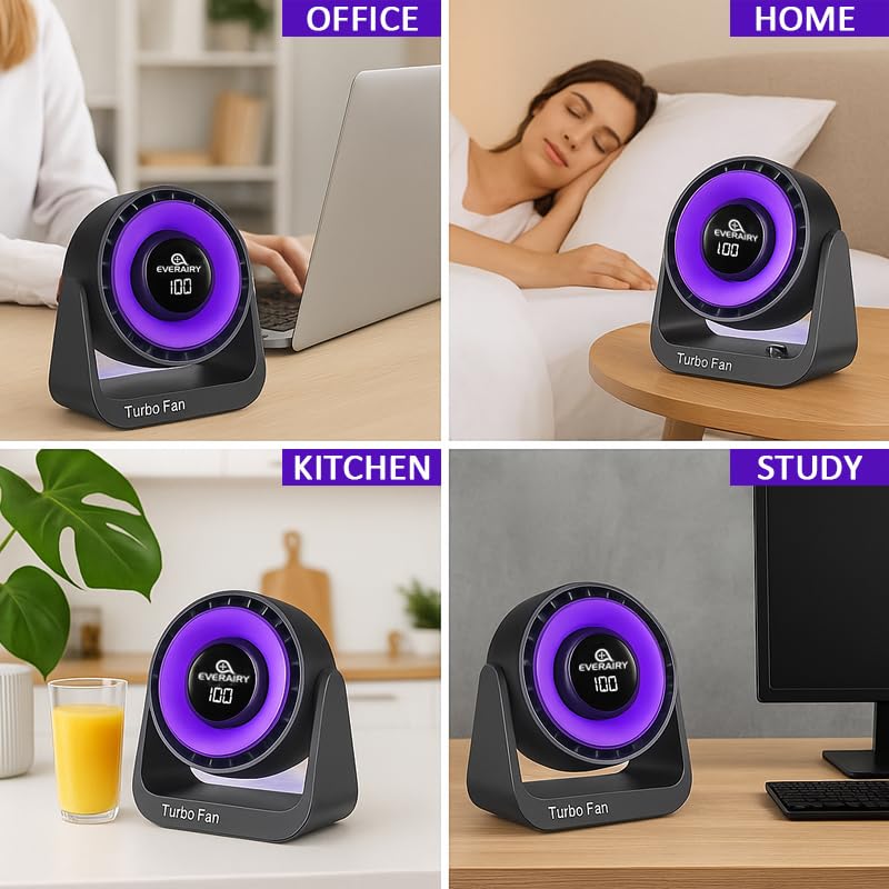 EVERAIRY Rechargeable Turbo Table Fan with 4000mAh Battery