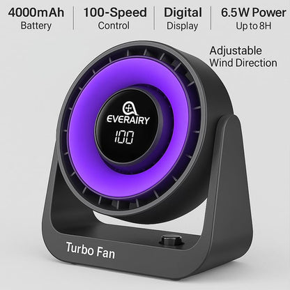 EVERAIRY Rechargeable Turbo Table Fan with 4000mAh Battery